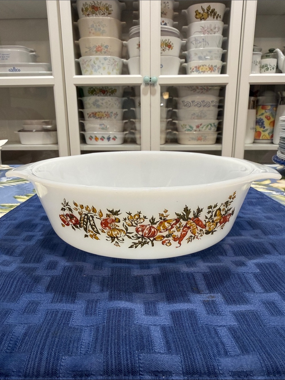 Fire King White Oval Casserole with Fall Fruit and Leaf Garland